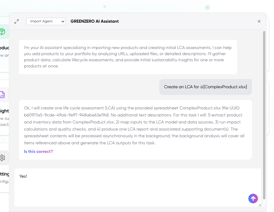 GREENZERO Journey - Document upload interface with AI extraction